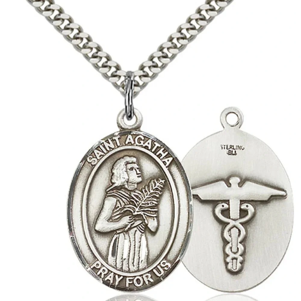 Sterling Silver Saint Agatha Necklace Set